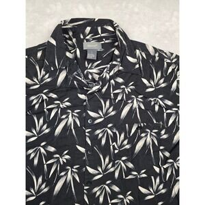 Bruno Hawaiian Shirt Mens L Black White Bamboo Print Rayon Short Sleeve Pocket